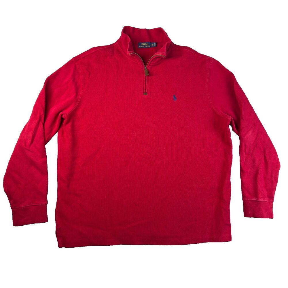 Polo Ralph Lauren Pullover Mens Extra Large Red 1/4 Zip Ribbed Sweater Cotton